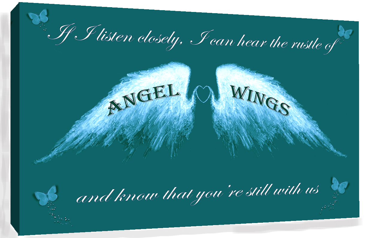 Angel Wings Wall Art Picture 'IF I Listen Closely' Quote Canvas Print Black