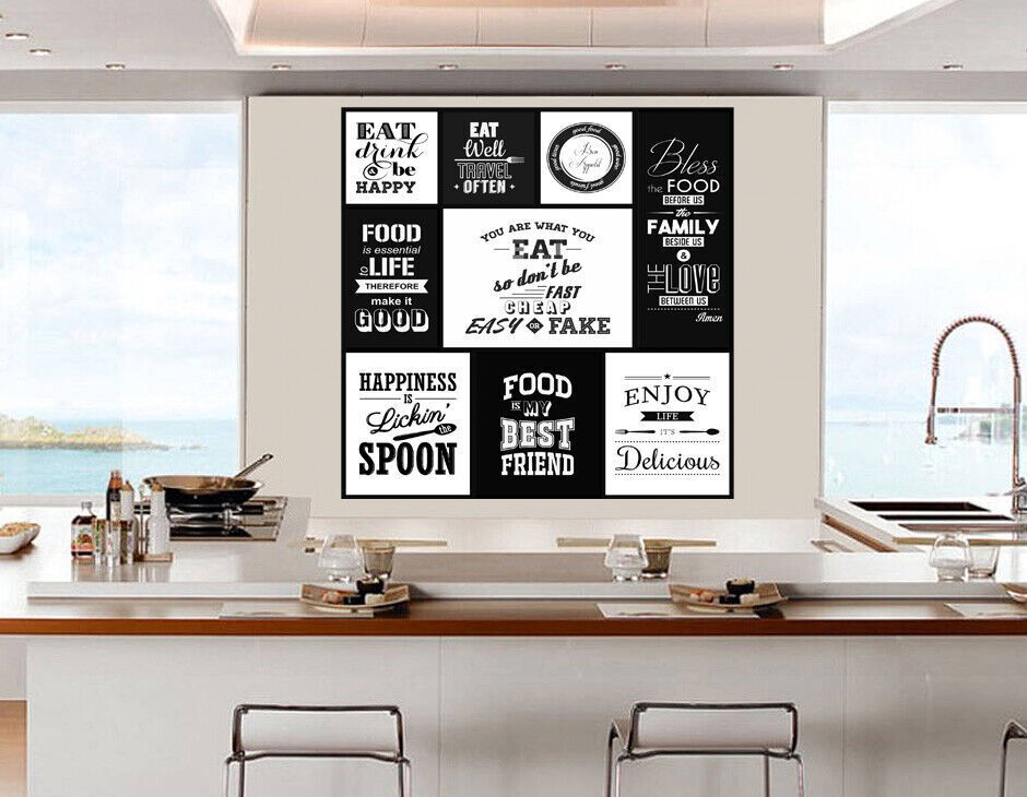 Black and White Kitchen Quotes Collage Canvas Wall Art Picture Print