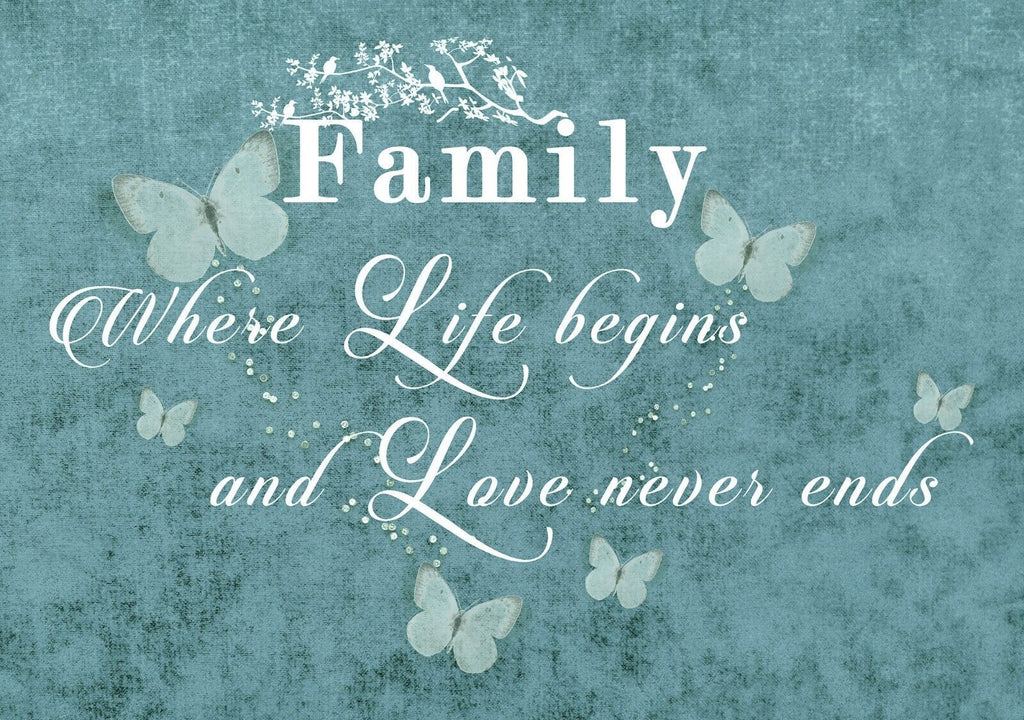 FAMILY QUOTE Where Life Begins - Duck Egg Blue Canvas Wall Art Picture Print