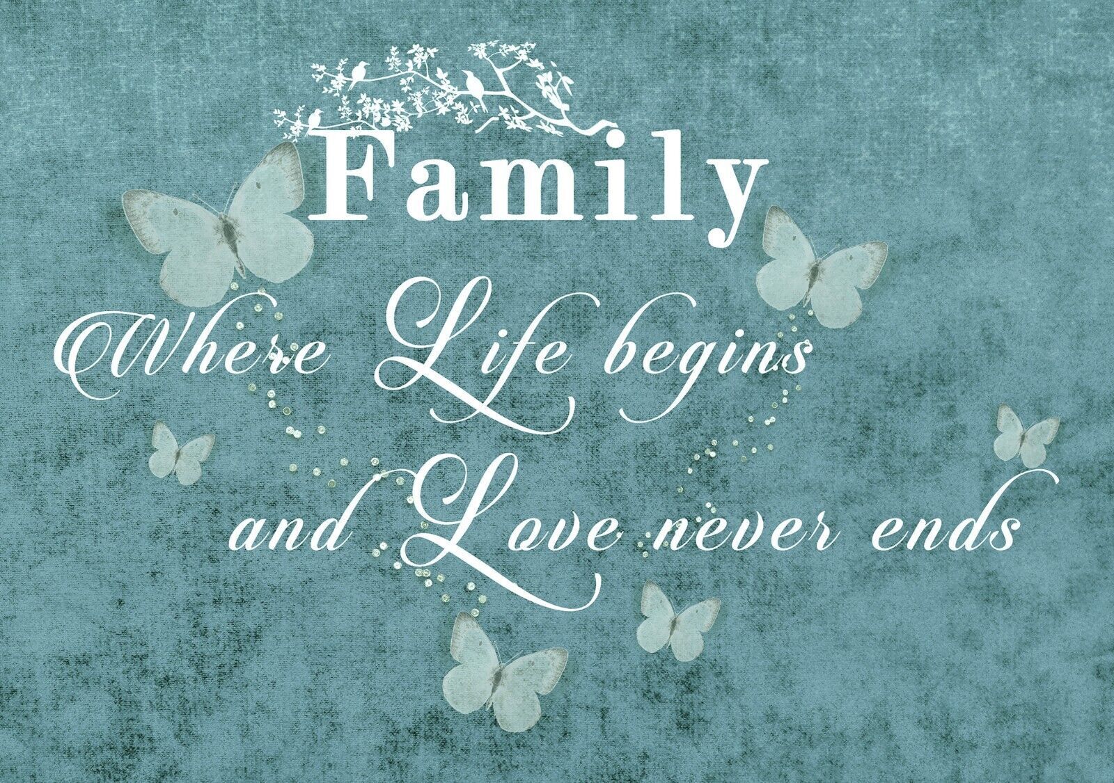 FAMILY QUOTE Where Life Begins - Duck Egg Blue Canvas Wall Art Picture Print