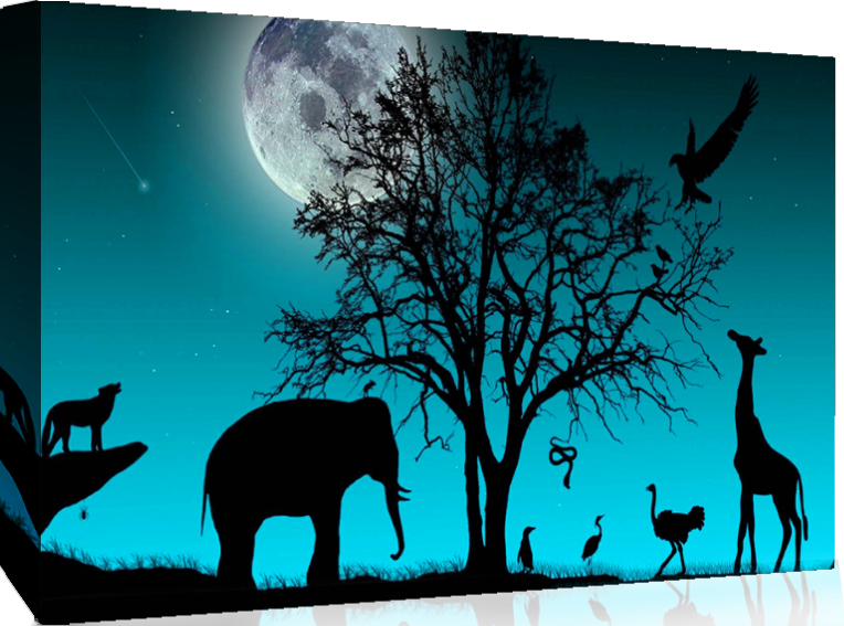 Duck Egg Blue Animals Silhouette Canvas Wall Art Picture Print- All sizes