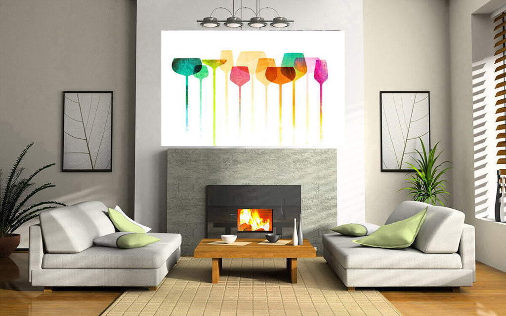 Wine Party Colourful Glasses Cotton Canvas Wall Art Picture Print