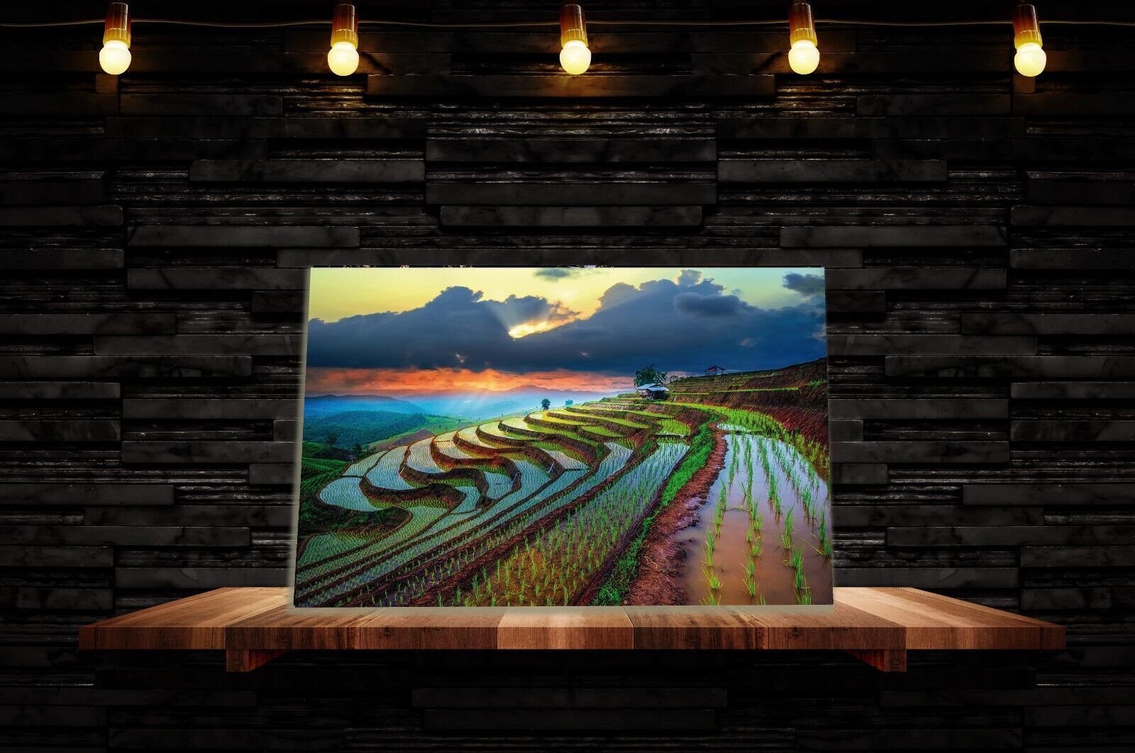 Sunset Over Paddy Field in Thailand  Canvas Wall Art Picture Print