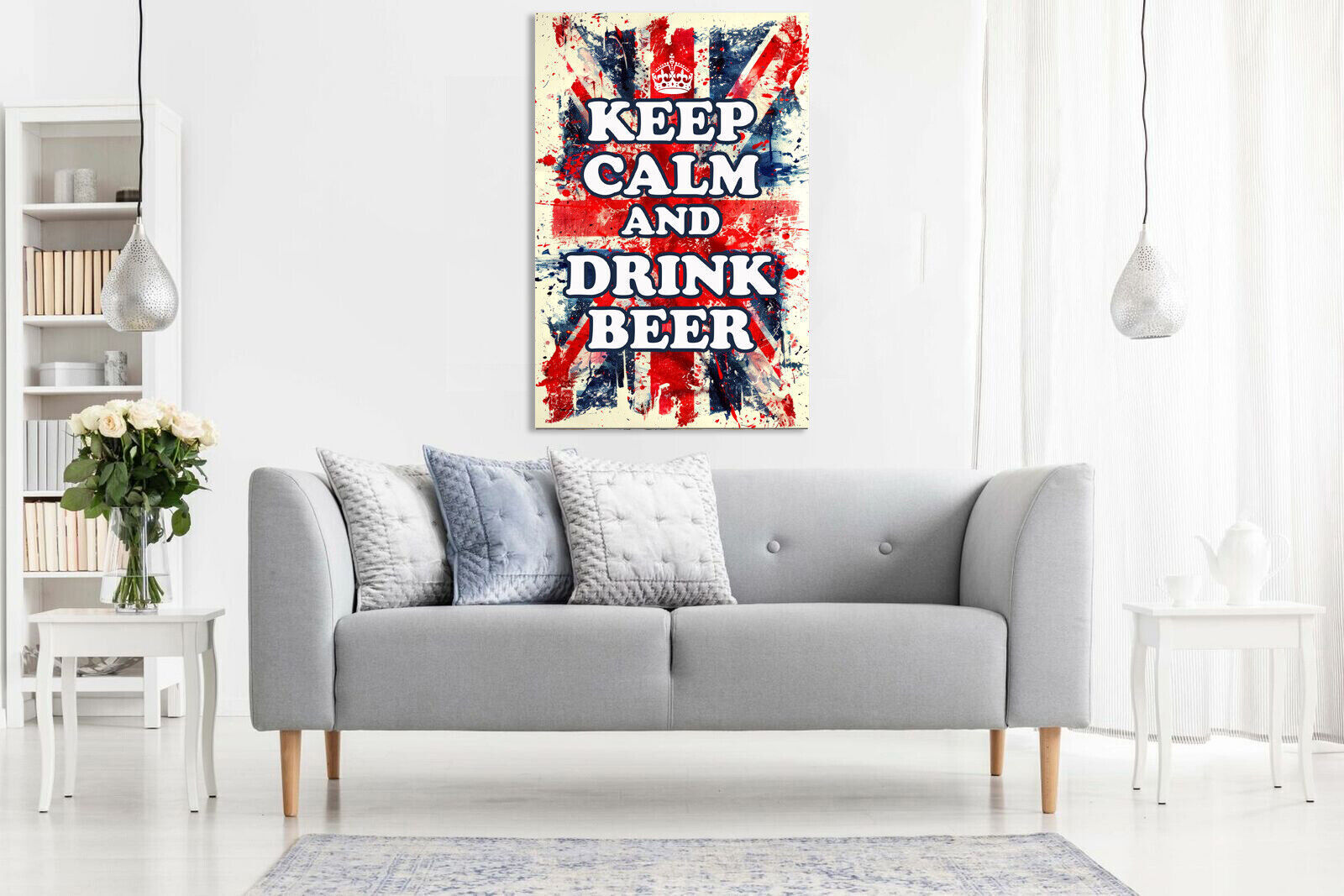 Keep Calm Art Print Red White Blue Drink Beer Quote Framed Canvas Wall Picture