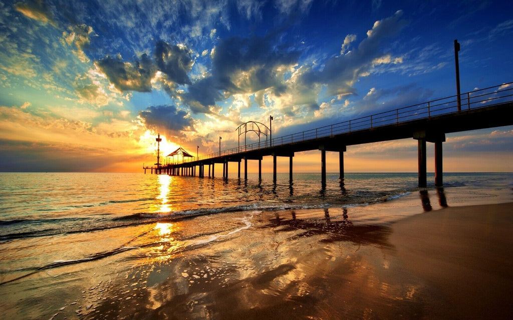 Pier At Sunrise Sea Canvas Wall Art Picture Print