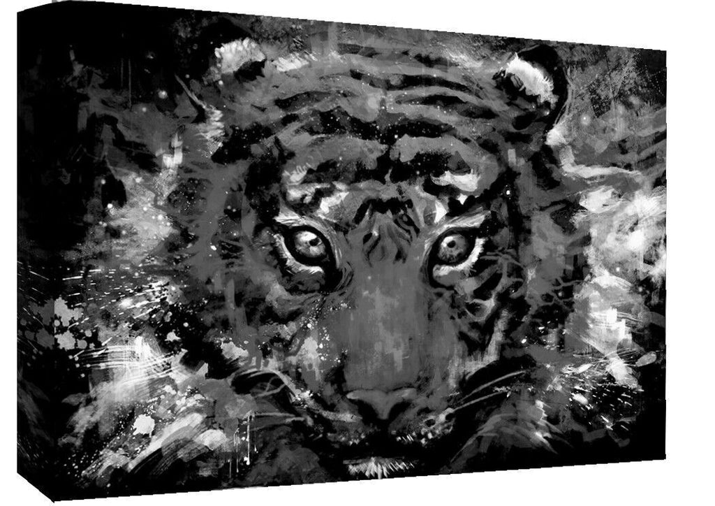 Black & White Abstract Tiger Canvas Wall Art Picture Print - A0, A1, A2