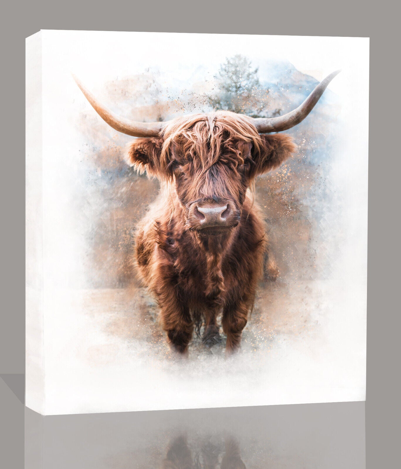 Highland Cow Watercolour Abstract Style Box Canvas wall art print picture