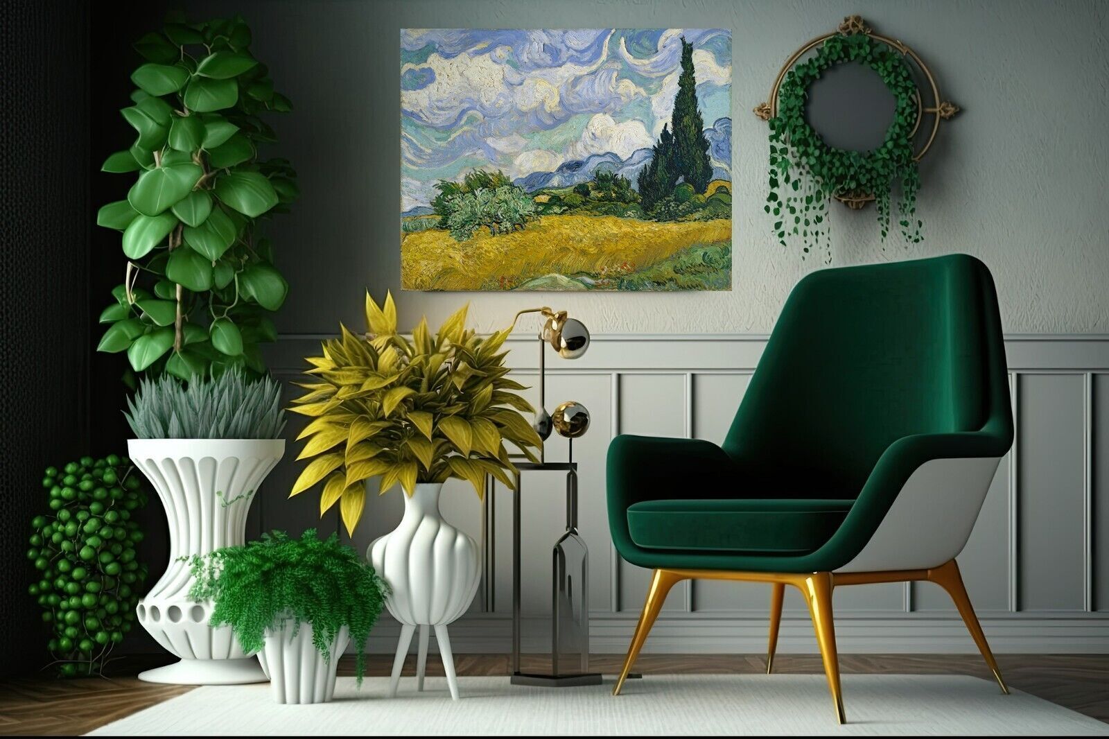 Van Gogh Wheat Field Cypresses Painting Canvas Wall Art Picture Print