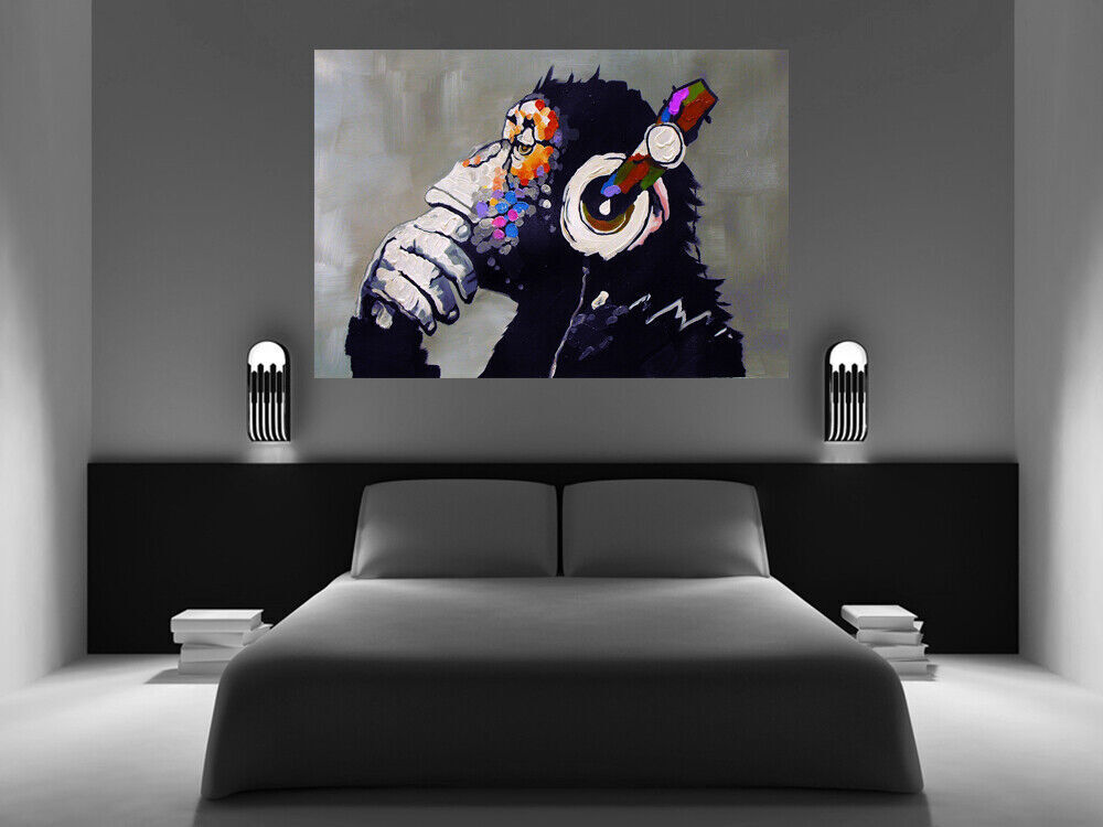 DJ Monkey with Headphones Painting Cotton CANVAS WALL ART Picture Print