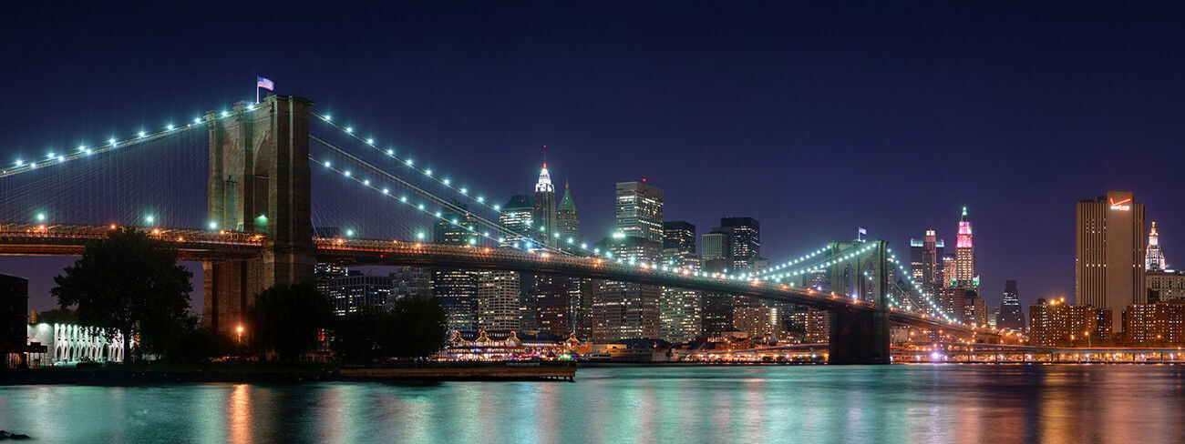 New York Brooklyn Bridge Landscape Panoramic Canvas Wall Art Picture Print