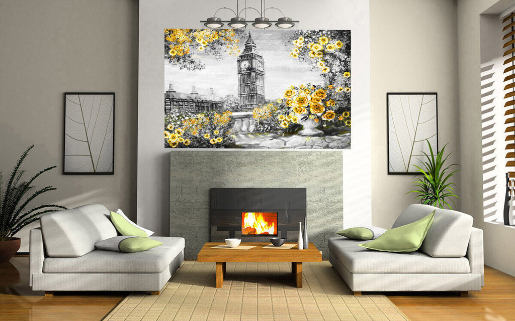 Yellow Summer In London Floral Canvas Wall Art Picture Print