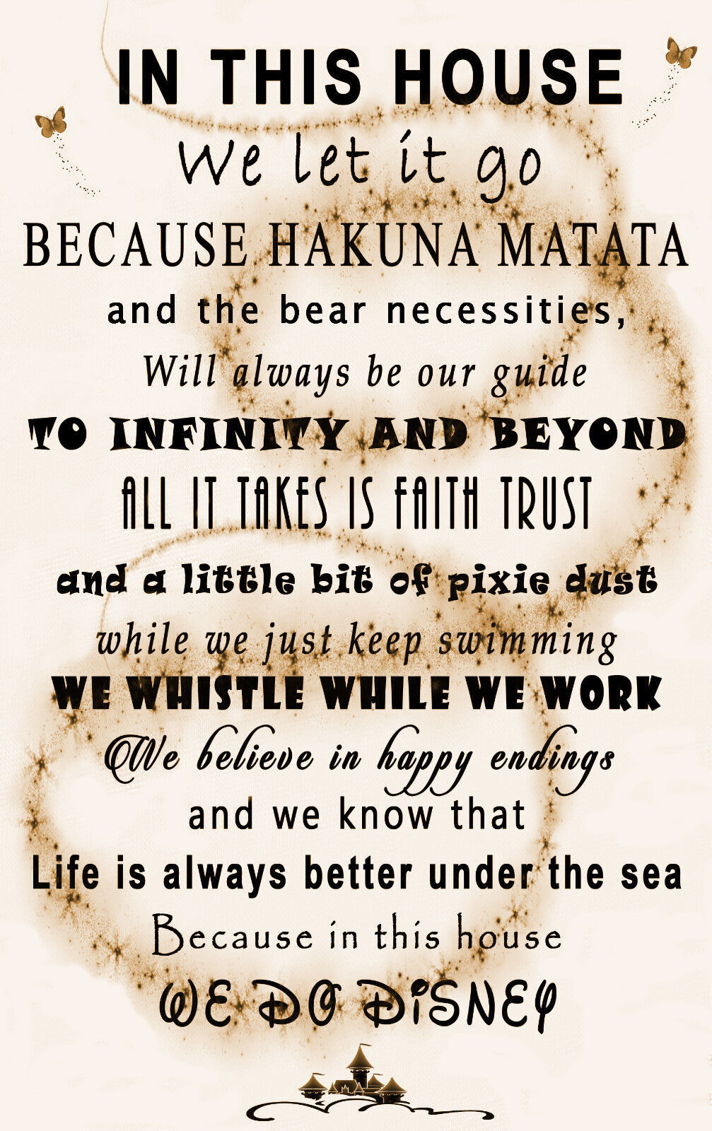 We Do Disney In This House Quote on CANVAS WALL ART Picture Print Sepia / Cream