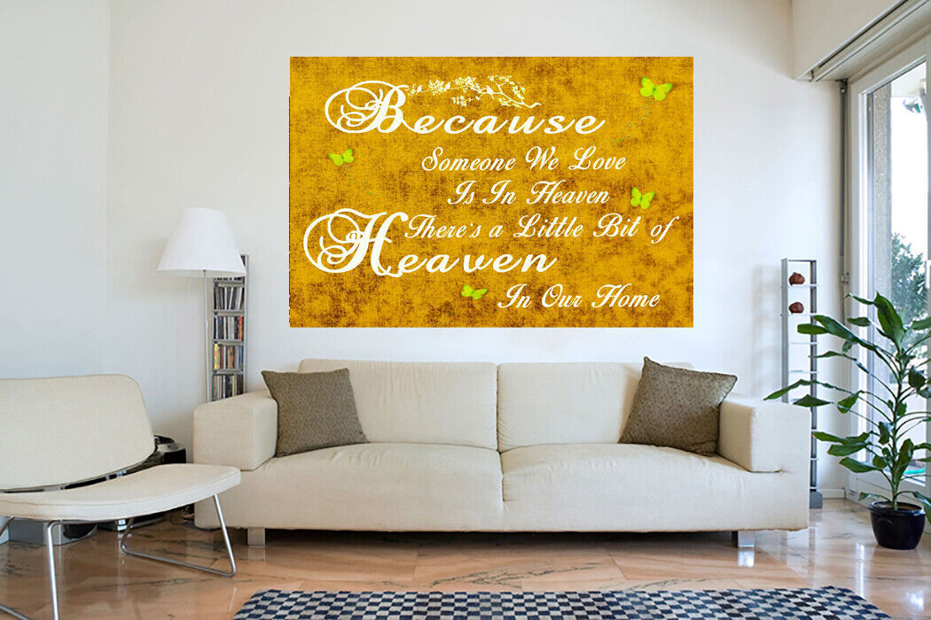 Mustard Yellow Heaven In Our Home Quote Canvas Wall Art Picture Print