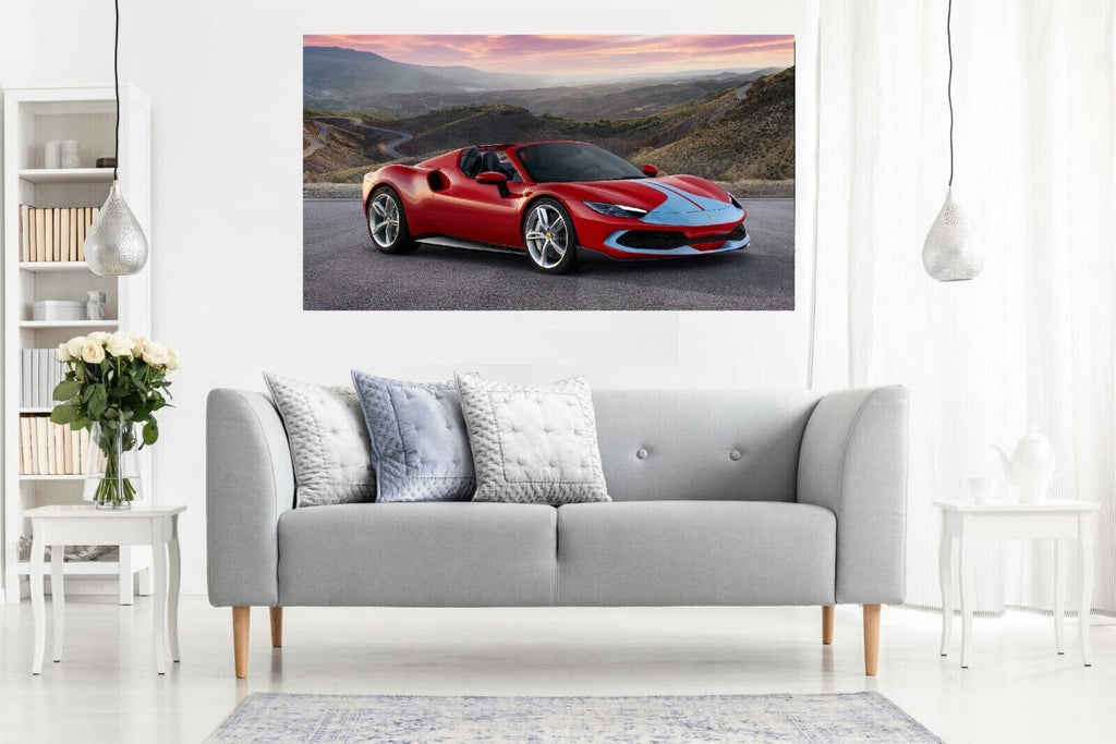 Red Ferrari 296 Sports Super car CANVAS WALL ART Picture Print