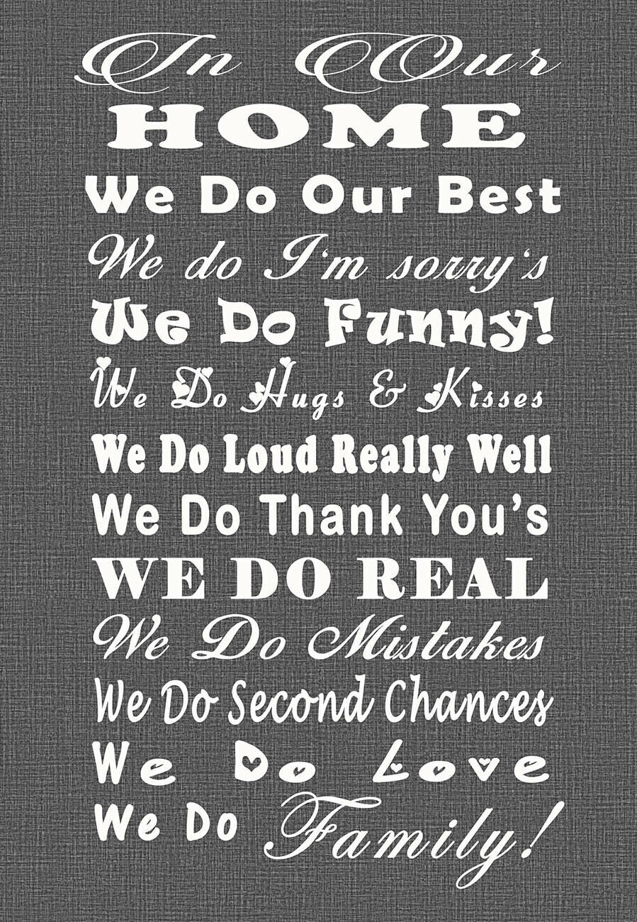 In Our Family Home Quote - Grey Canvas Wall Art Picture Print- ALL SIZES
