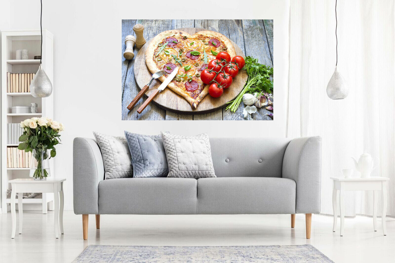 Pizza Heart Tomato Restaurant Food Canvas Wall Art Picture Print