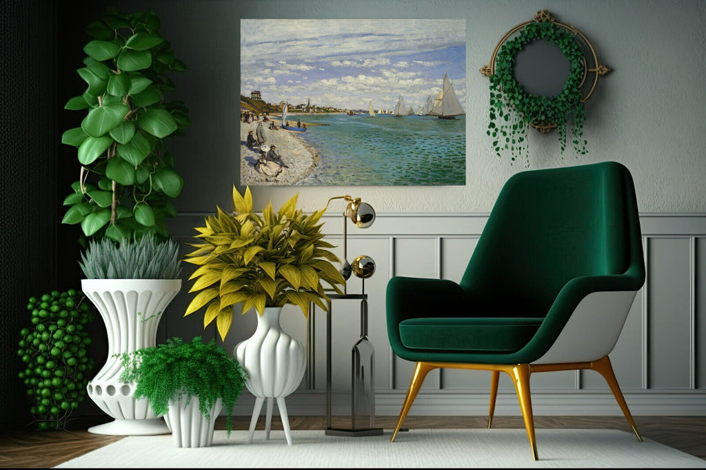 Claude Monet Regatta at Sainte-Adresse Painting Canvas Wall Art Picture Print