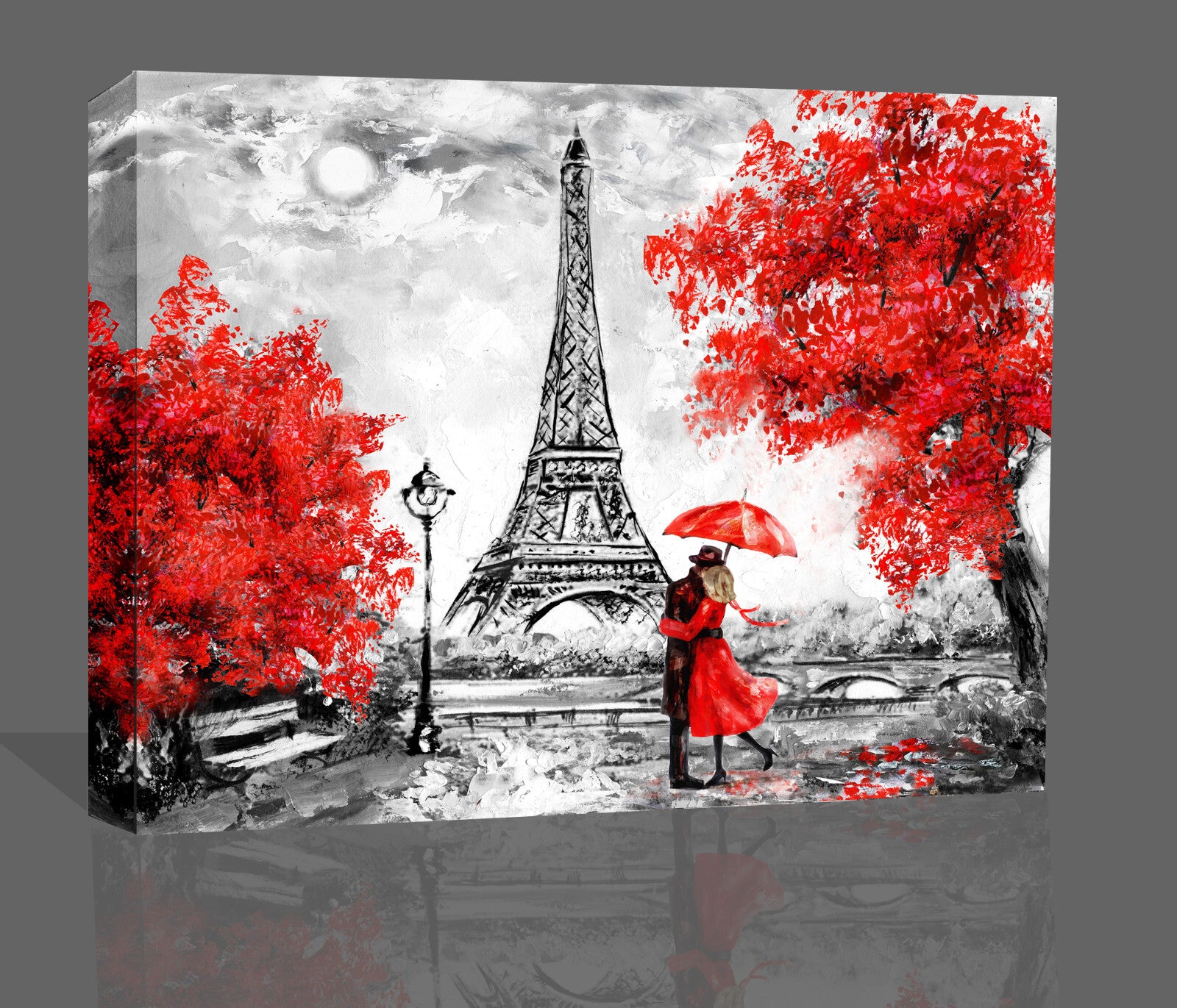 Red Oil Painting Paris Eiffel Tower Umbrella Canvas Wall Art Picture Print