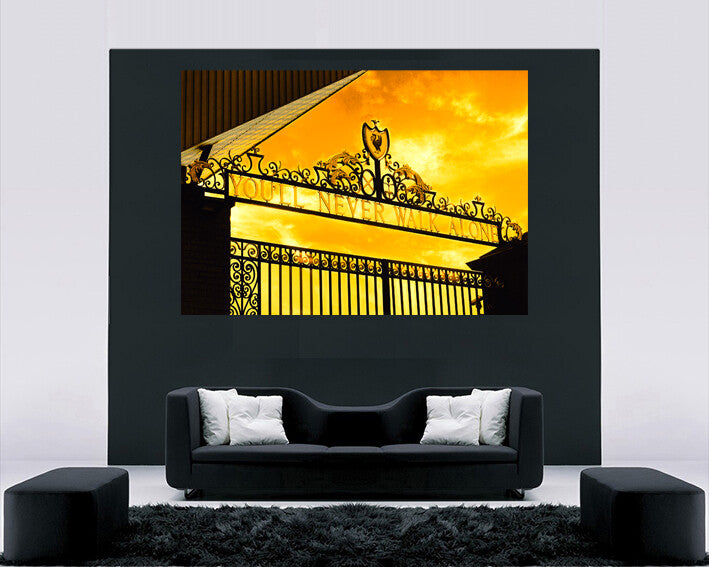 Liverpool You'll Never Walk Alone CANVAS WALL ART Picture Print Gold / Mustard