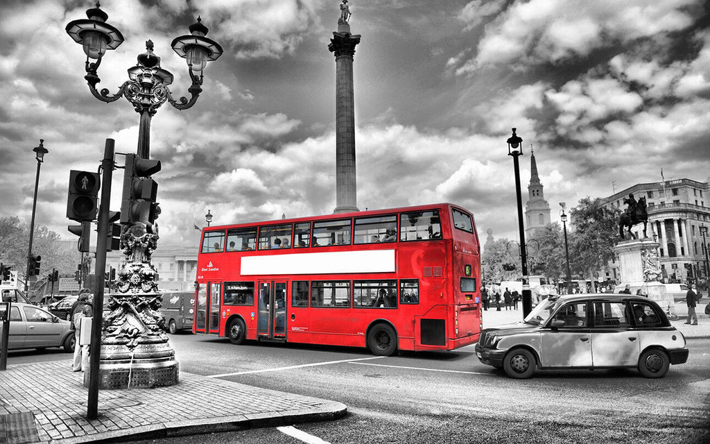 London Canvas Print Black & White Red Bus Landscape Canvas Wall Art Picture