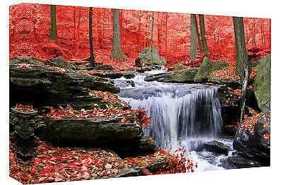 Red Toned Waterfall in Forest Canvas Wall Art Picture Print  - All sizes
