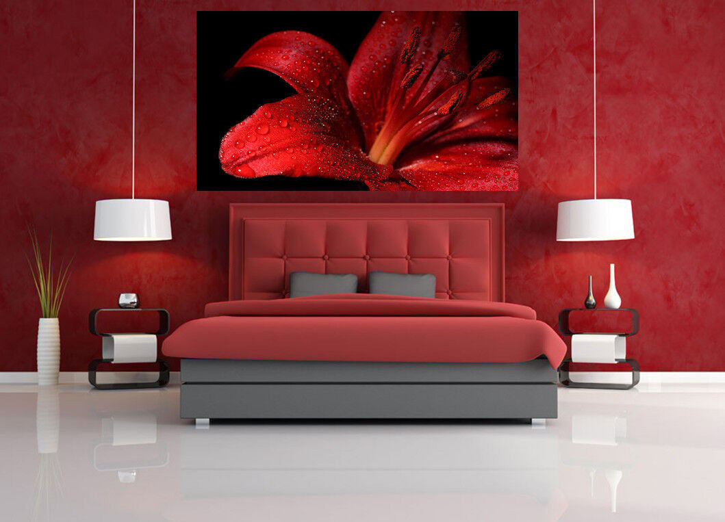 Red Lily Flower Floral Canvas Wall Art Picture Print- A1, A2 sizes