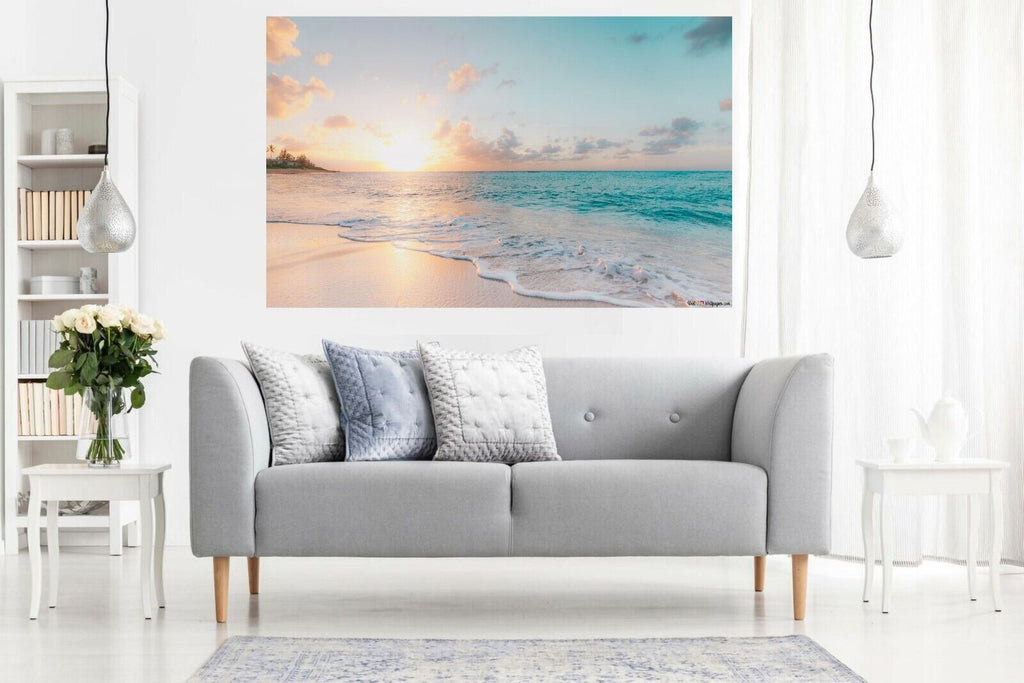 Soft Colours Beach Sky Sunset Seaside Canvas Wall Art Picture Print