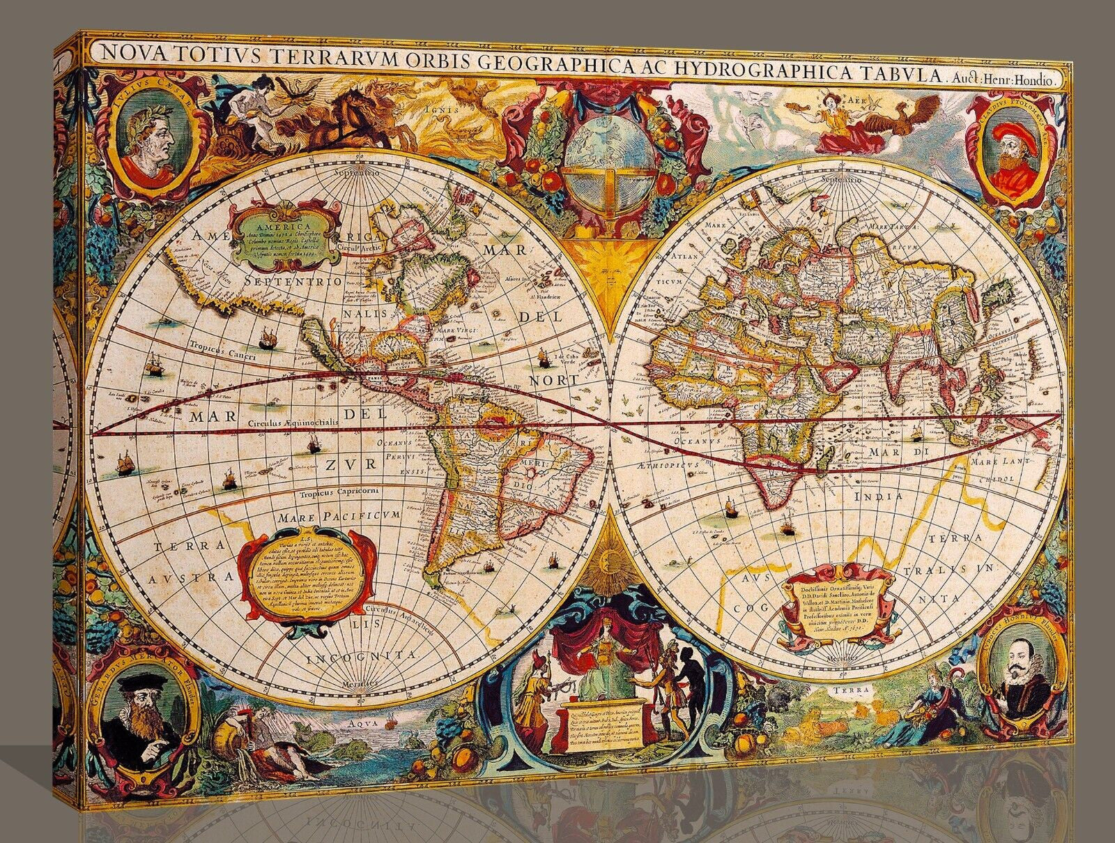 Vintage Colourful World Map CANVAS WALL ART Picture Print