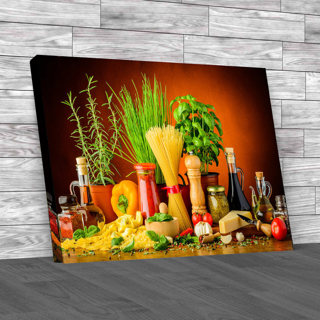 Pasta Herbs and Spices Kitchen Canvas Wall Art Picture Print