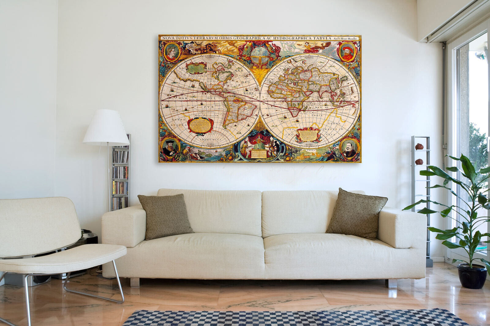 Vintage Colourful World Map CANVAS WALL ART Picture Print